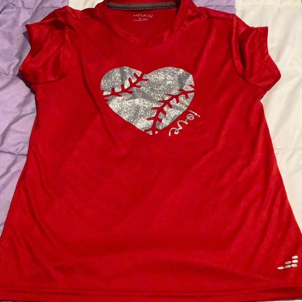 bcg Red Silver Heart Short Sleeve Tee